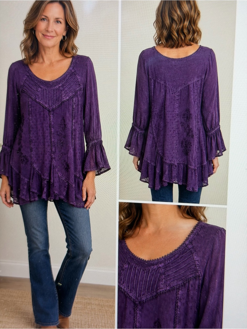 The Pyramid Collection Purple Ruffled Boho Tunic